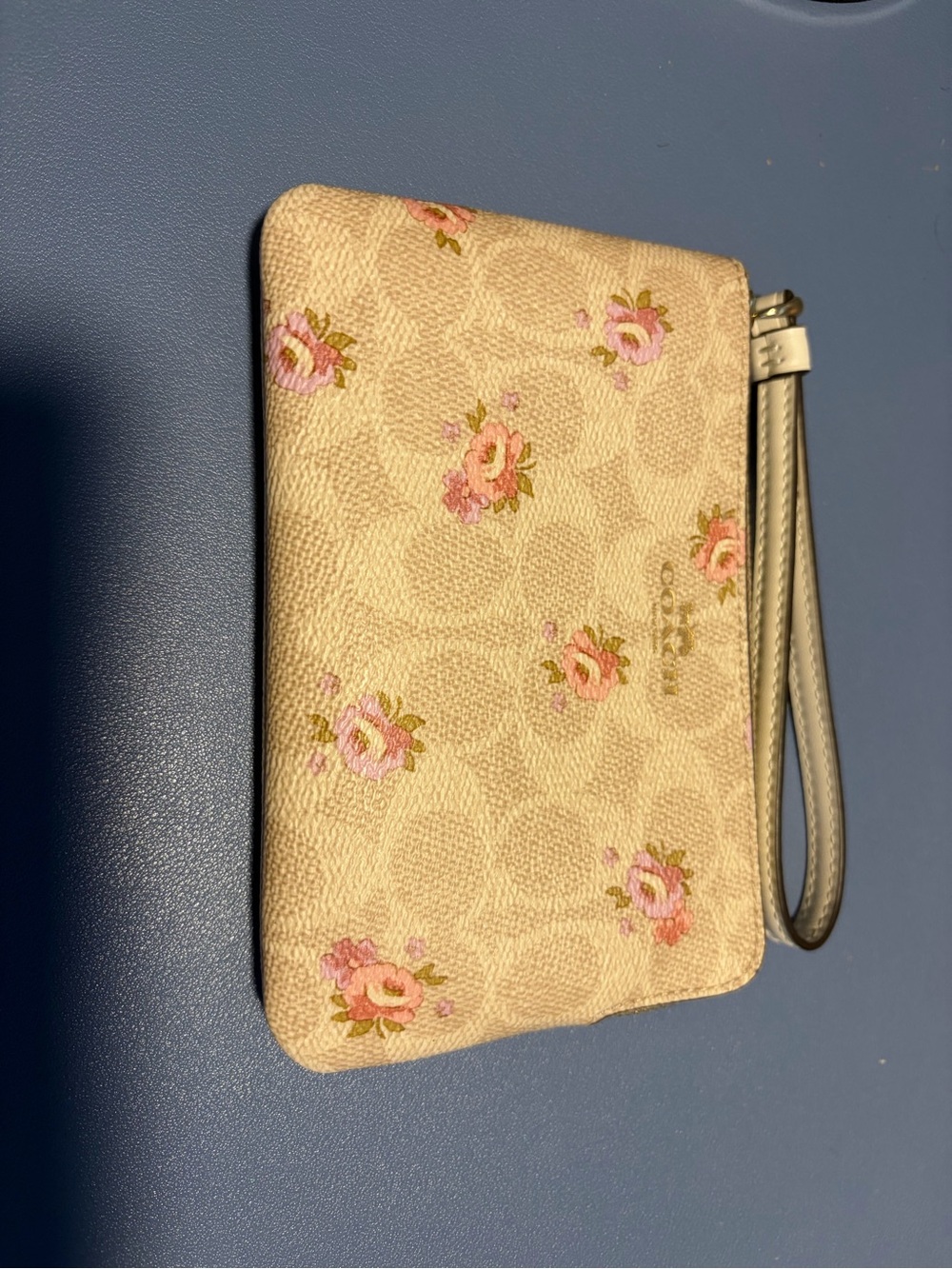 Coach Beige Wristlet with Pink Floral Print